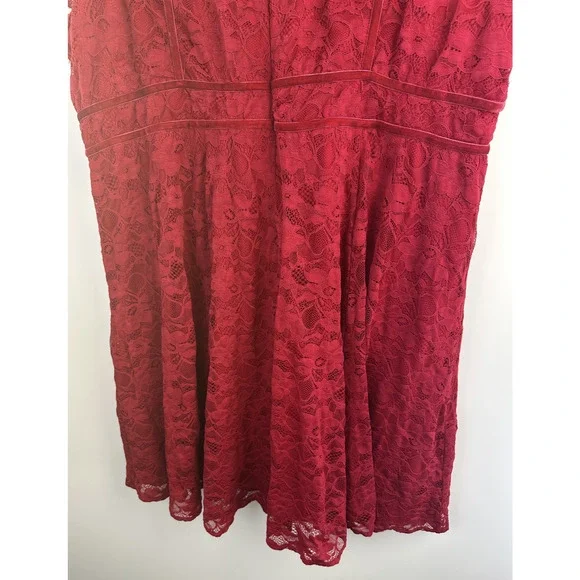 Torrid Mock Neck Fit & Flare Mini Dress Lace Jester Red Velvet Trim Plus Size 26 - Picture 5 of 16